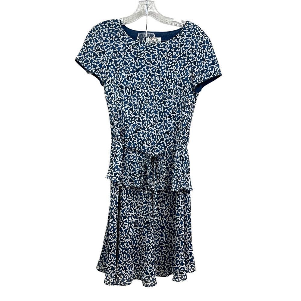 Talbots Petites Women Silk 2 Pc Top Maxi Skirt Floral Lined Blue White Size 4*